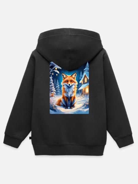 Winterlandschaft Fuchs 1.2 - Kinder Premium Organic Zip Hoodie - Schwarz
