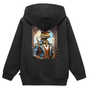 Dino Steampunk 1.20 - Sweat Premium à capuche zippé enfant bio - noir - Dos - AI Model Kid Male (0cm)
