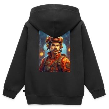 Steampunk Firefighter Man 1.32 - Kinder Premium Organic Zip Hoodie - Schwarz - Hinten - AI Model Kid Male (0cm)