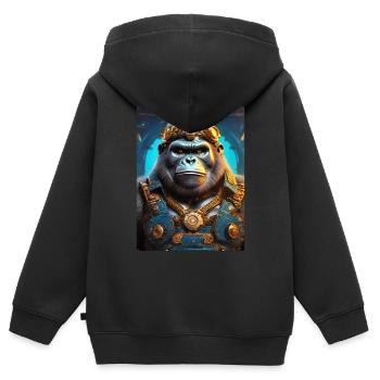 Gorille steampunk 1.4 - Sweat Premium à capuche zippé enfant bio - noir - Dos - AI Model Kid Male (0cm)