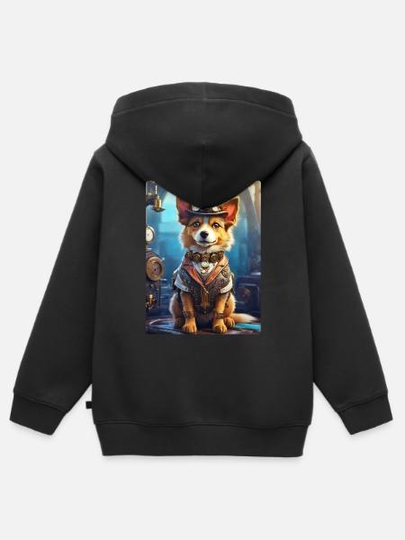 Steampunk Hund 1.4 - Kinder Premium Organic Zip Hoodie - Schwarz
