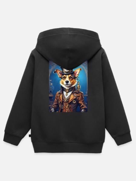 Steampunk Hund 1.20 - Kinder Premium Organic Zip Hoodie - Schwarz
