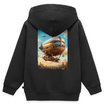 Steampunk Luftschiff 1.7 - Kinder Premium Organic Zip Hoodie - Schwarz - Hinten - AI Model Kid Male (0cm)