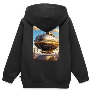 Steampunk Luftschiff 1.11 - Kinder Premium Organic Zip Hoodie - Schwarz - Hinten - AI Model Kid Male (0cm)