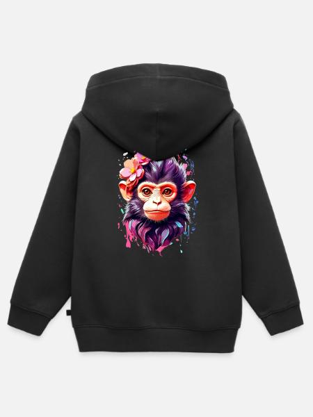 Affe Monkey V1 24 04 - Kinder Premium Organic Zip Hoodie - Schwarz