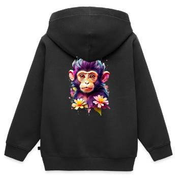 Affe Monkey V1 24 19 - Kinder Premium Organic Zip Hoodie - Schwarz - Hinten - AI Model Kid Male (0cm)