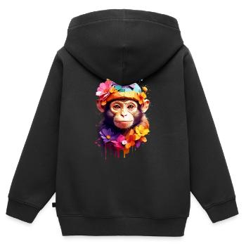 Singe Singe V1 24 20 - Sweat Premium à capuche zippé enfant bio - noir - Dos - AI Model Kid Male (0cm)
