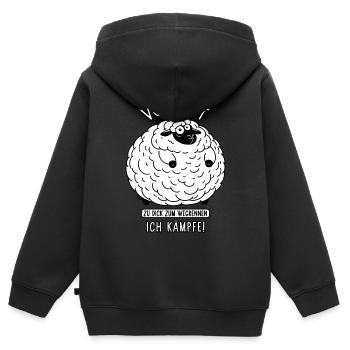 Schaf - Vorsicht zu dick zum wegrennen Ich kämpfe - Kinder Premium Organic Zip Hoodie - Schwarz - Hinten - AI Model Kid Male (0cm)