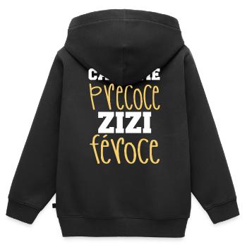Chauve Qui Peut Humour Calvitie Homme Humour Beauf - Sweat Premium à capuche zippé enfant bio - noir - Dos - AI Model Kid Male (0cm)