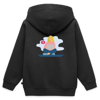 Mädchen am Laptop - Kinder Premium Organic Zip Hoodie - Schwarz - Hinten - AI Model Kid Male (0cm)