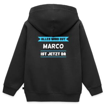Marco Name Design für stolze Marcos - Kinder Premium Organic Zip Hoodie - Schwarz - Hinten - AI Model Kid Male (0cm)