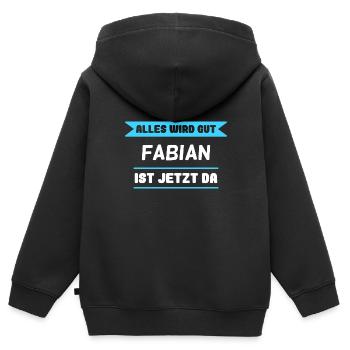 Fabian Name Design für stolze Fabians - Kinder Premium Organic Zip Hoodie - Schwarz - Hinten - AI Model Kid Male (0cm)