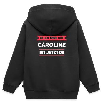 Caroline Name Design für stolze Carolines - Kinder Premium Organic Zip Hoodie - Schwarz - Hinten - AI Model Kid Male (0cm)