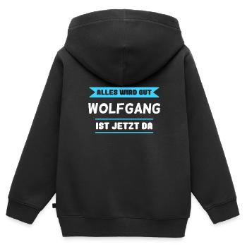Wolfgang Name Design für stolze Wolfgangs - Kinder Premium Organic Zip Hoodie - Schwarz - Hinten - AI Model Kid Male (0cm)