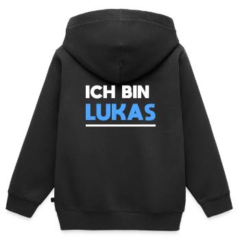 Lukas Name Spruch für stolze Lukas - Kinder Premium Organic Zip Hoodie - Schwarz - Hinten - AI Model Kid Male (0cm)