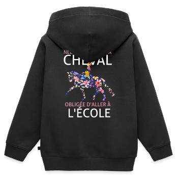 Née pour monter à cheval obligée d'aller à l'école - Sweat Premium à capuche zippé enfant bio - noir - Dos - AI Model Kid Male (0cm)