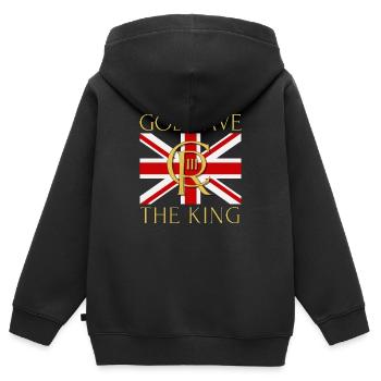 Couronnement du roi britannique Charles Angleterre Drapeau - Sweat Premium à capuche zippé enfant bio - noir - Dos - AI Model Kid Male (0cm)