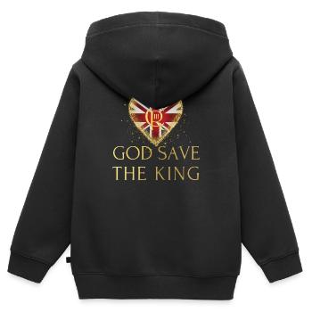 Couronnement du roi britannique Charles Angleterre Drapeau - Sweat Premium à capuche zippé enfant bio - noir - Dos - AI Model Kid Male (0cm)