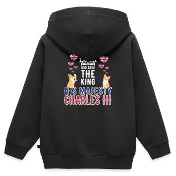 Couronnement du roi britannique Charles Angleterre Drapeau - Sweat Premium à capuche zippé enfant bio - noir - Dos - AI Model Kid Male (0cm)