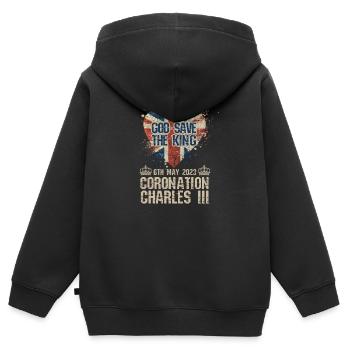 Couronnement du roi britannique Charles Angleterre Drapeau - Sweat Premium à capuche zippé enfant bio - noir - Dos - AI Model Kid Male (0cm)