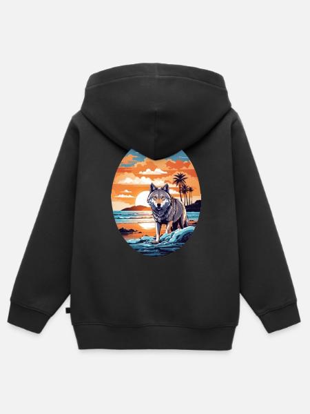 Wolf am Strand - Kinder Premium Organic Zip Hoodie - Schwarz