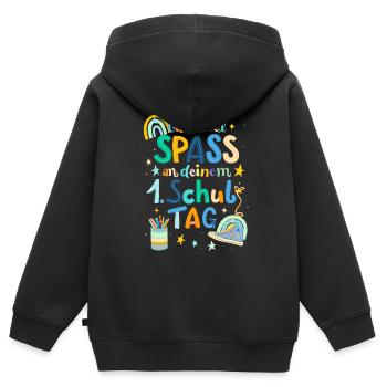 Premier jour d’école - Sweat Premium à capuche zippé enfant bio - noir - Dos - AI Model Kid Male (0cm)