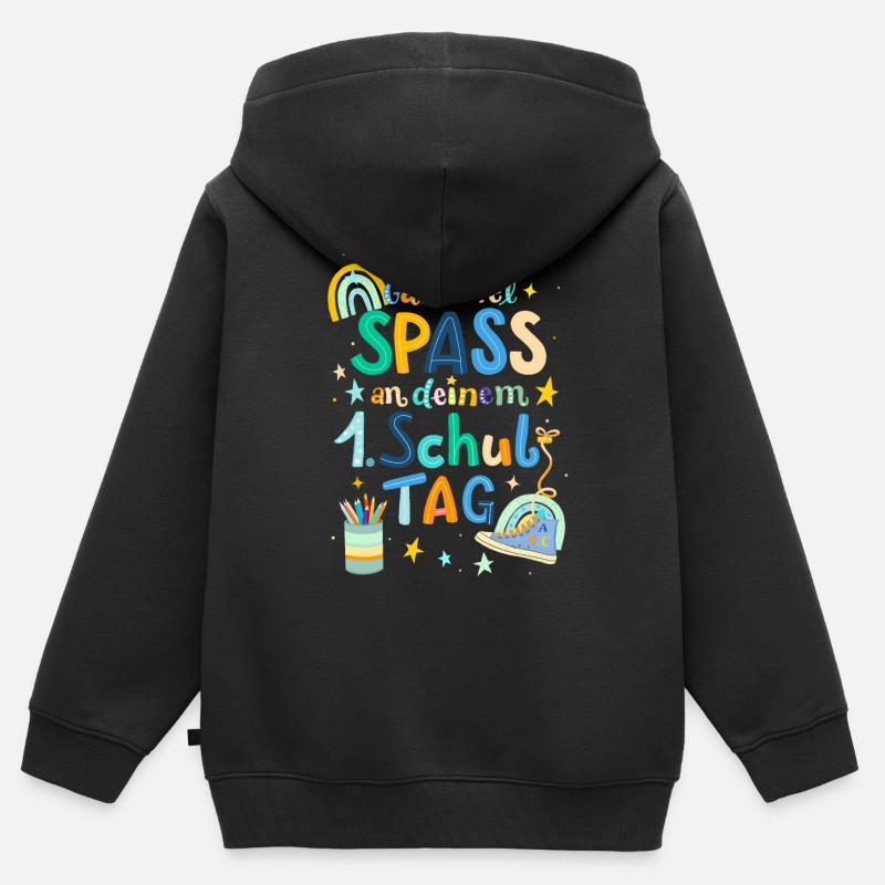 Premier jour d’école - Sweat Premium à capuche zippé enfant bio - noir