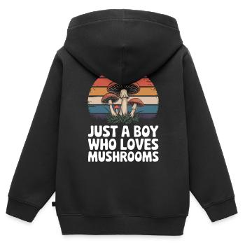 Champignons Champignons Champignon Champignon - Sweat Premium à capuche zippé enfant bio - noir - Dos - AI Model Kid Male (0cm)
