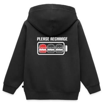Burger Bitte aufladen - Kinder Premium Organic Zip Hoodie - Schwarz - Hinten - AI Model Kid Male (0cm)