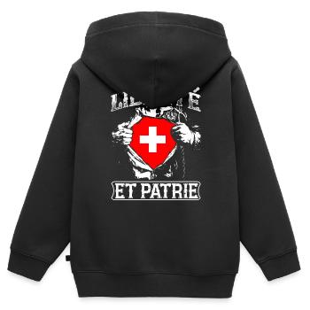 Liberté et Patrie - Schweiz - Sweat Premium à capuche zippé enfant bio - noir - Dos - AI Model Kid Male (0cm)