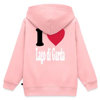 J'adore Lago di Garda (toutes les couleurs!) - Sweat Premium à capuche zippé enfant bio - rose - Dos - AI Model Kid Female (0cm)
