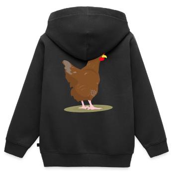 HUHN - HAHN - EIER - Kinder Premium Organic Zip Hoodie - Schwarz - Hinten - AI Model Kid Male (0cm)