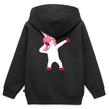 tamponner licorne dab pose danse heureux debout e - Sweat Premium à capuche zippé enfant bio - noir - Dos - AI Model Kid Male (0cm)