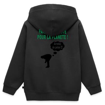 humour écolo - Sweat Premium à capuche zippé enfant bio - noir - Dos - AI Model Kid Male (0cm)