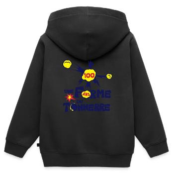 100 ans une forme du tonnerre anniversaire - Sweat Premium à capuche zippé enfant bio - noir - Dos - AI Model Kid Male (0cm)