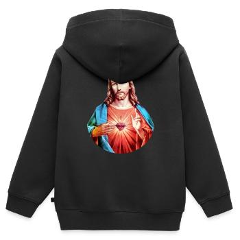 Jesus Christ | Herz Jesu linker Handsegen T-Shirt - Kinder Premium Organic Zip Hoodie - Schwarz - Hinten - AI Model Kid Male (0cm)
