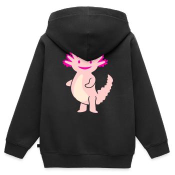 Axolotl câlin (3c, Kawaii Tail Lurch) - Sweat Premium à capuche zippé enfant bio - noir - Dos - AI Model Kid Male (0cm)