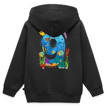 9ème anniversaire Jeune poisson de mer 9 ans - Sweat Premium à capuche zippé enfant bio - noir - Dos - AI Model Kid Male (0cm)