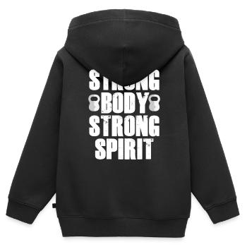 strong body strong spirit - Kinder Premium Organic Zip Hoodie - Schwarz - Hinten - AI Model Kid Male (0cm)
