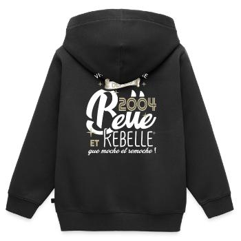 anniversaire 18 ans fille belle et rebelle 2004 - Sweat Premium à capuche zippé enfant bio - noir - Dos - AI Model Kid Male (0cm)