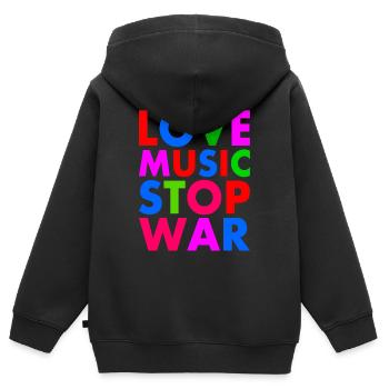 Stop war - Sweat Premium à capuche zippé enfant bio - noir - Dos - AI Model Kid Male (0cm)