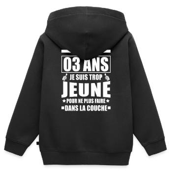 je n'ai que 03 ans / humour anniversaire bébé - Sweat Premium à capuche zippé enfant bio - noir - Dos - AI Model Kid Male (0cm)