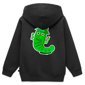 Lustiges hungriges Raupenlogo - Kinder Premium Organic Zip Hoodie - Schwarz - Hinten - AI Model Kid Male (0cm)
