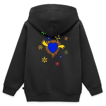 Das blaue Herz mit Blumen - Kinder Premium Organic Zip Hoodie - Schwarz - Hinten - AI Model Kid Male (0cm)