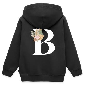blumiger Buchstabe B - Kinder Premium Organic Zip Hoodie - Schwarz - Hinten - AI Model Kid Male (0cm)