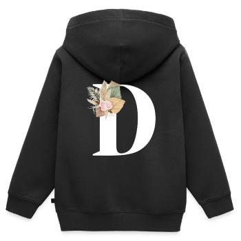 blumiger Buchstabe D - Kinder Premium Organic Zip Hoodie - Schwarz - Hinten - AI Model Kid Male (0cm)