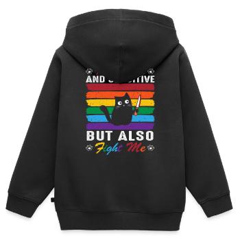 Je suis petit et sensible mais aussi me combattre - chats - Sweat Premium à capuche zippé enfant bio - noir - Dos - AI Model Kid Male (0cm)