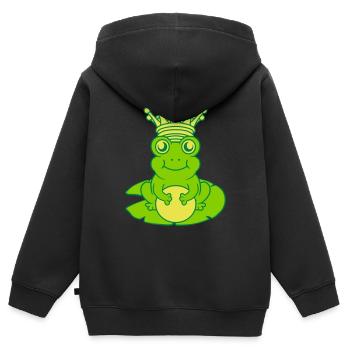 Frog King sits Water Lily Seeblatt - Kids Premium Organic Zip-up Hoodie - black - Back - AI Model Kid Male (0cm)