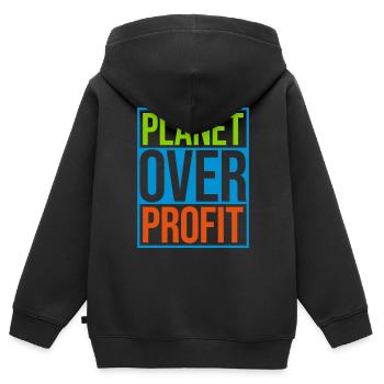 Planète sur le devis de profit - Sweat Premium à capuche zippé enfant bio - noir - Dos - AI Model Kid Male (0cm)