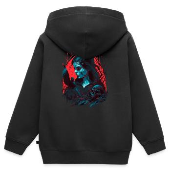Dunkles Mädchen - Kinder Premium Organic Zip Hoodie - Schwarz - Hinten - AI Model Kid Male (0cm)